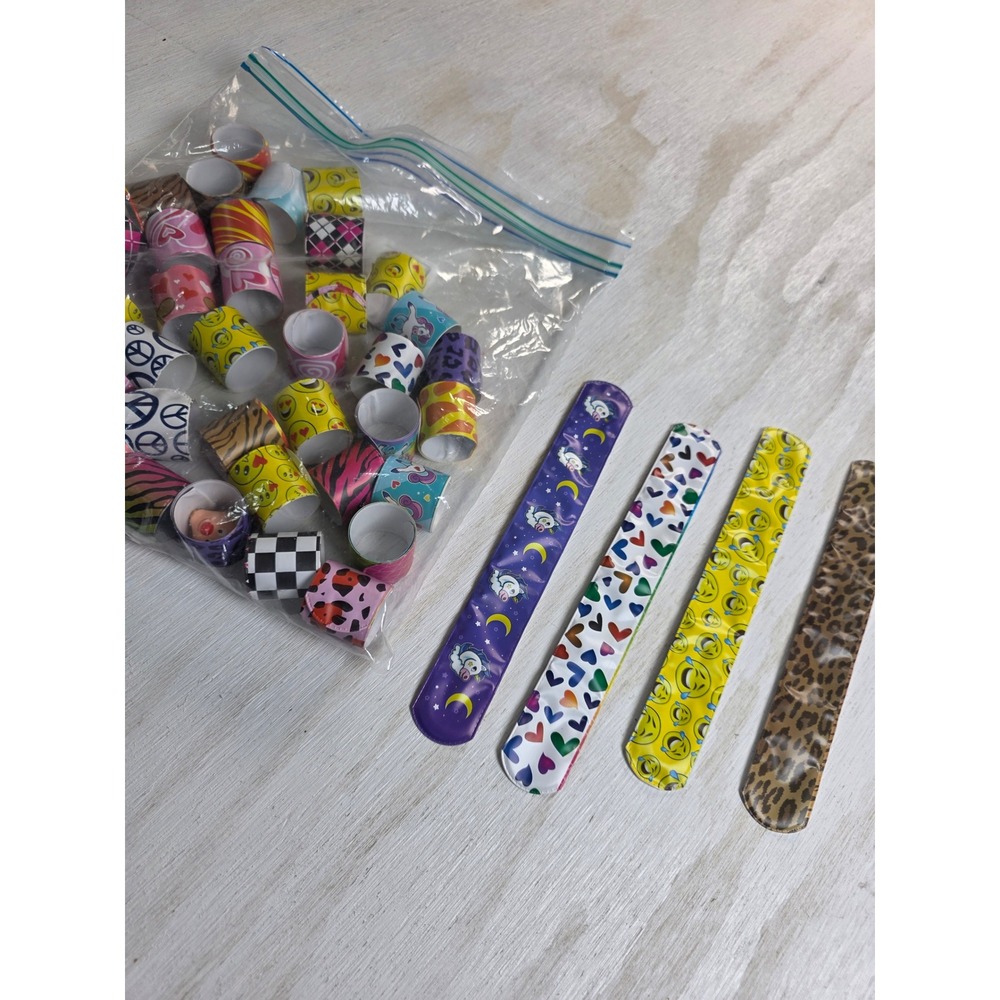 Lot of 40+ Kids Slap Bracelets Y2K Retro Party Favors Unicorn Emoji Animal Print